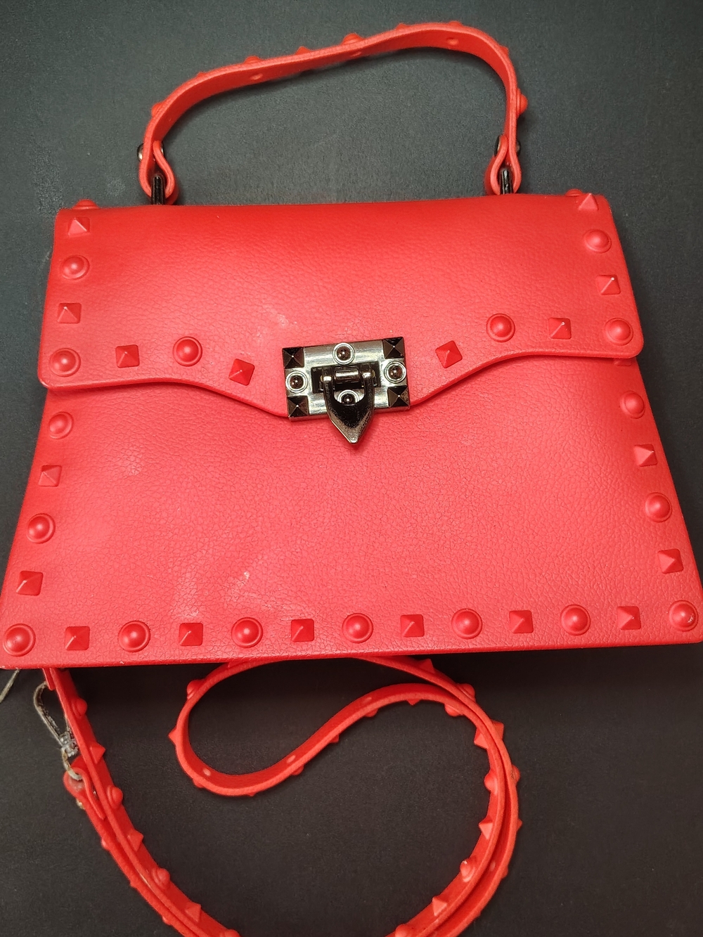 Red Studded Top-Handle Women’s Bag/Fair Condition/ PVC